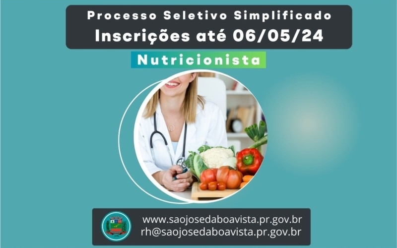 PSS para Nutricionista tem inscrições abertas até 6 de maio